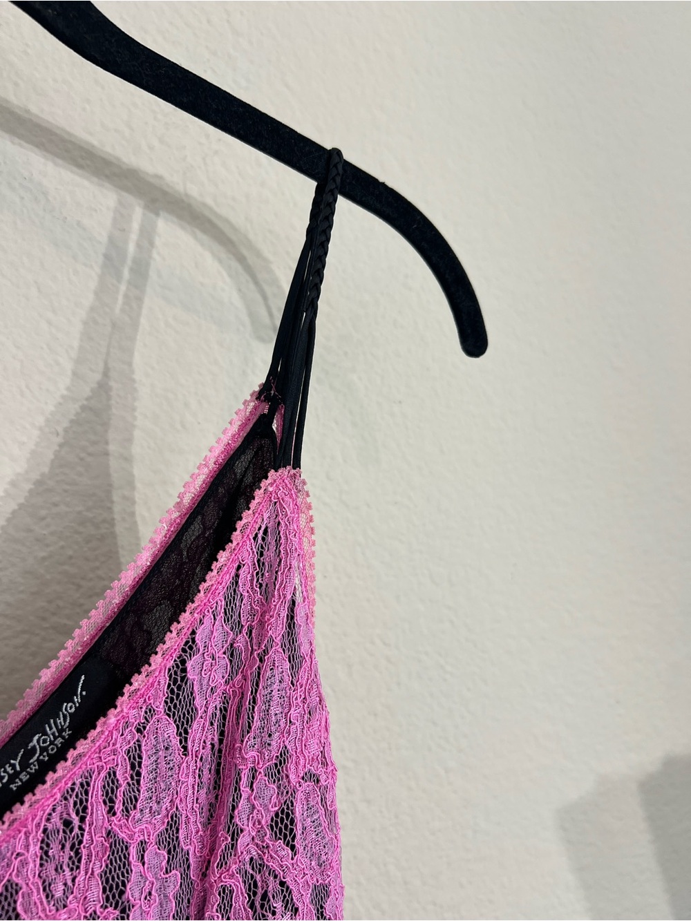 Vintage Betsey Johnson silk satin bias cut black pink lace midi dress coquette - Picture 5 of 14